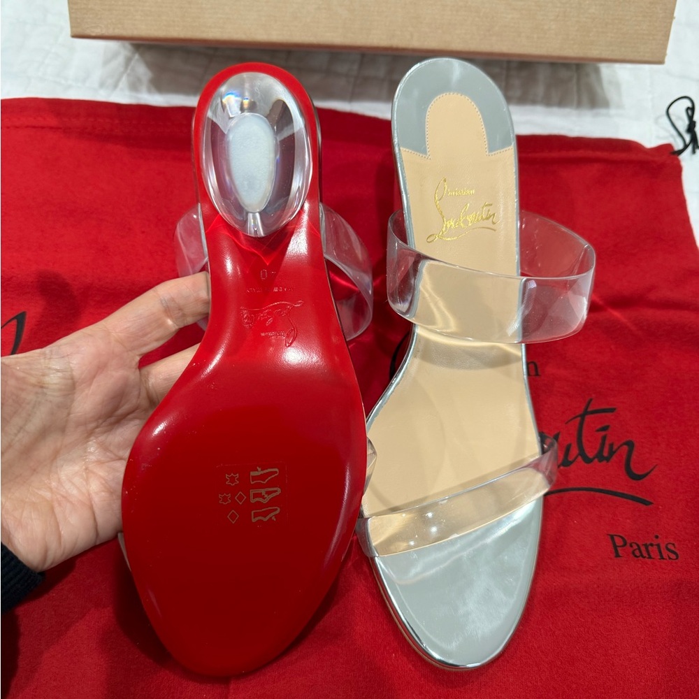 Christian Louboutin Women's Clear and Red Heels OVIDA 85 PVC